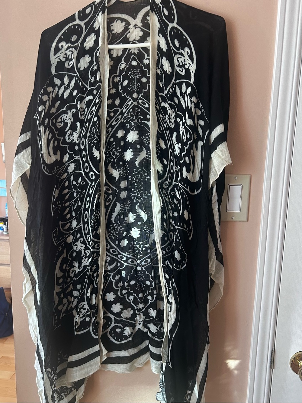 Black & White Floral Swim Coverup Kimono